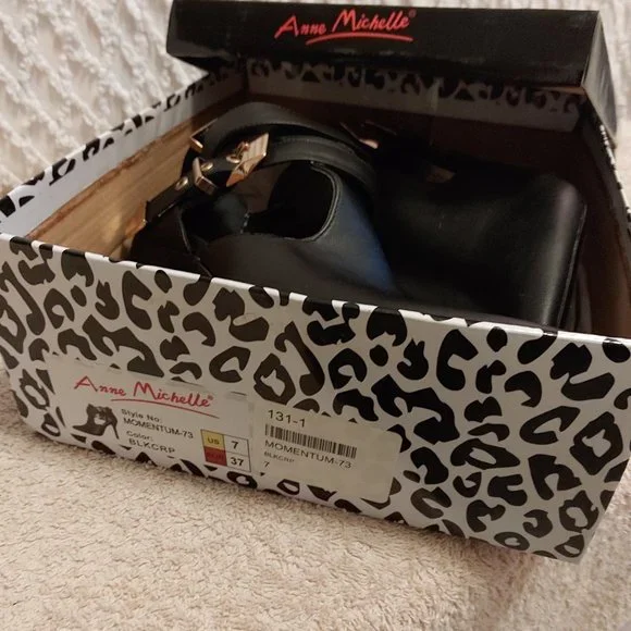 Gold Studded Double Ankle Strap Bootie Heels, Back Zip - Picture 5 of 8